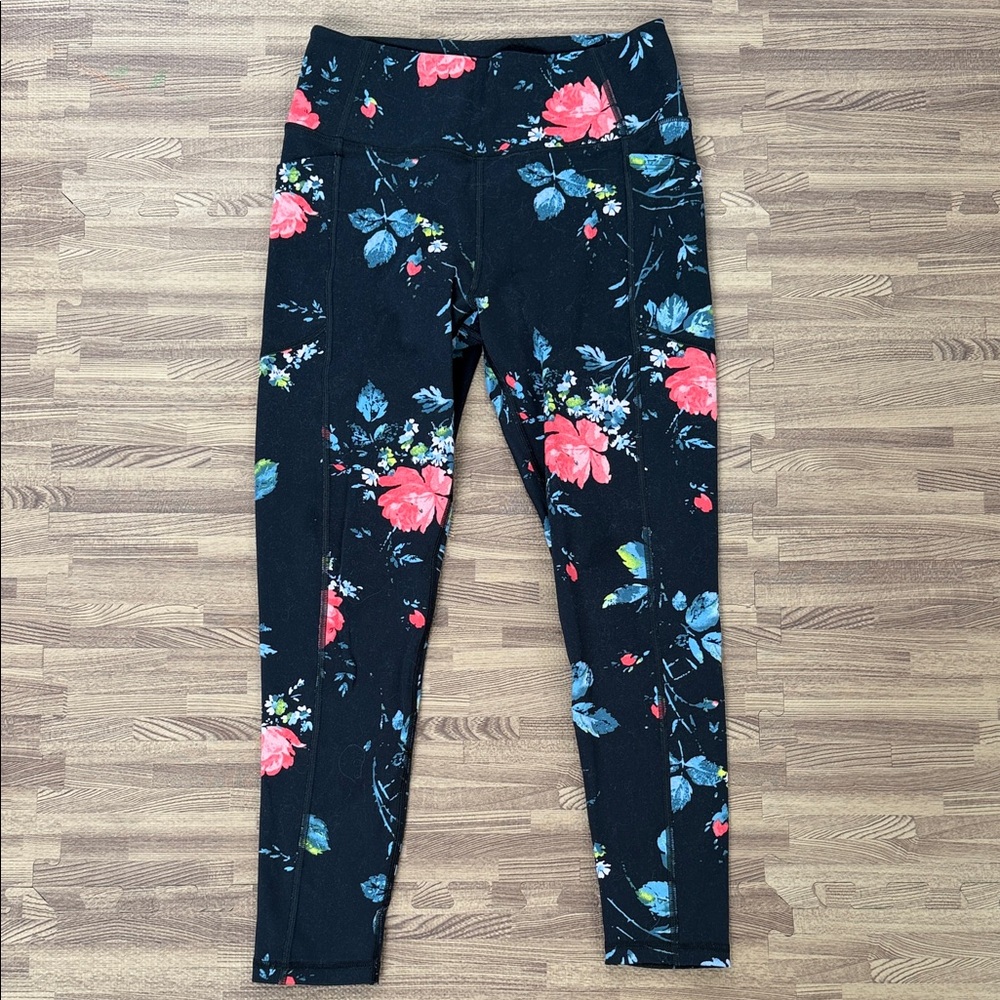 Victoria's Secret Workout Leggings - Black with Pink and Blue Floral